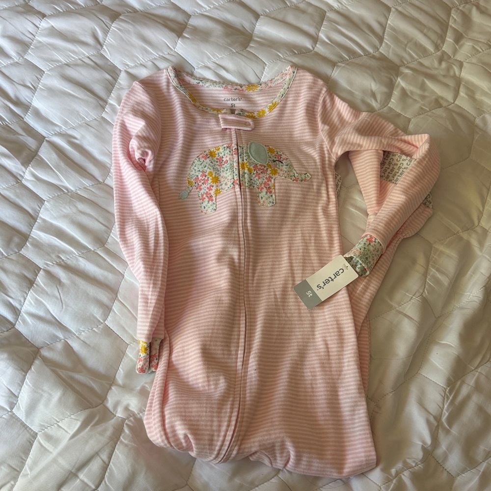Carter's Pink Striped snug fit  Sleeper with Floral Elephant cotton snug fit 5T